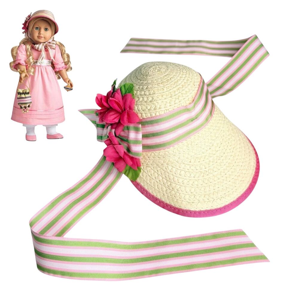 American Girl Caroline Hat Bonnet Doll Accessory Pink Flowers Ribbon Straw Woven